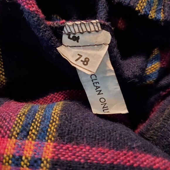 Vintage 80s Plaid Yoke Pleated Wool Skirt Sz 7 Navy Blue Pink Yellow - Picture 4 of 4